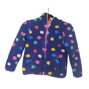 Mini Boden Girls Blue Polka Dot Fleece Reversible Jacket Size 7-8Y Full Zip